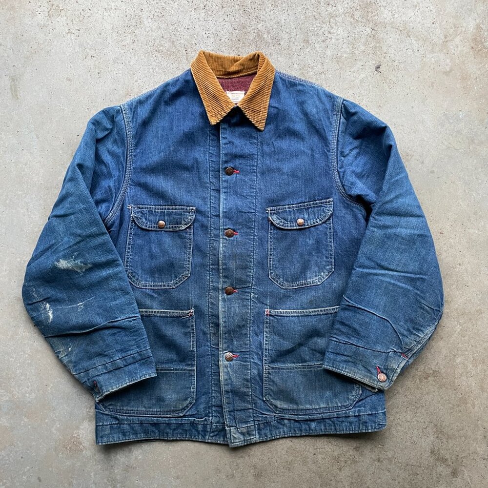 Vtg 60's Big Mac Chore Jacket Union Made Blanket Lined Size: L Washed Indigo USA